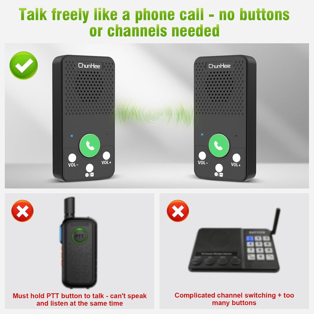 Daytech HI06 ChunHee Calltou Long Range Doorbell Wireless Intercom System For Home Full Duplex 2-Way Radio Adjustable Volumes Handsfree Room to Room Communication Wireless for House Apartment  Office Classroom Warehouse