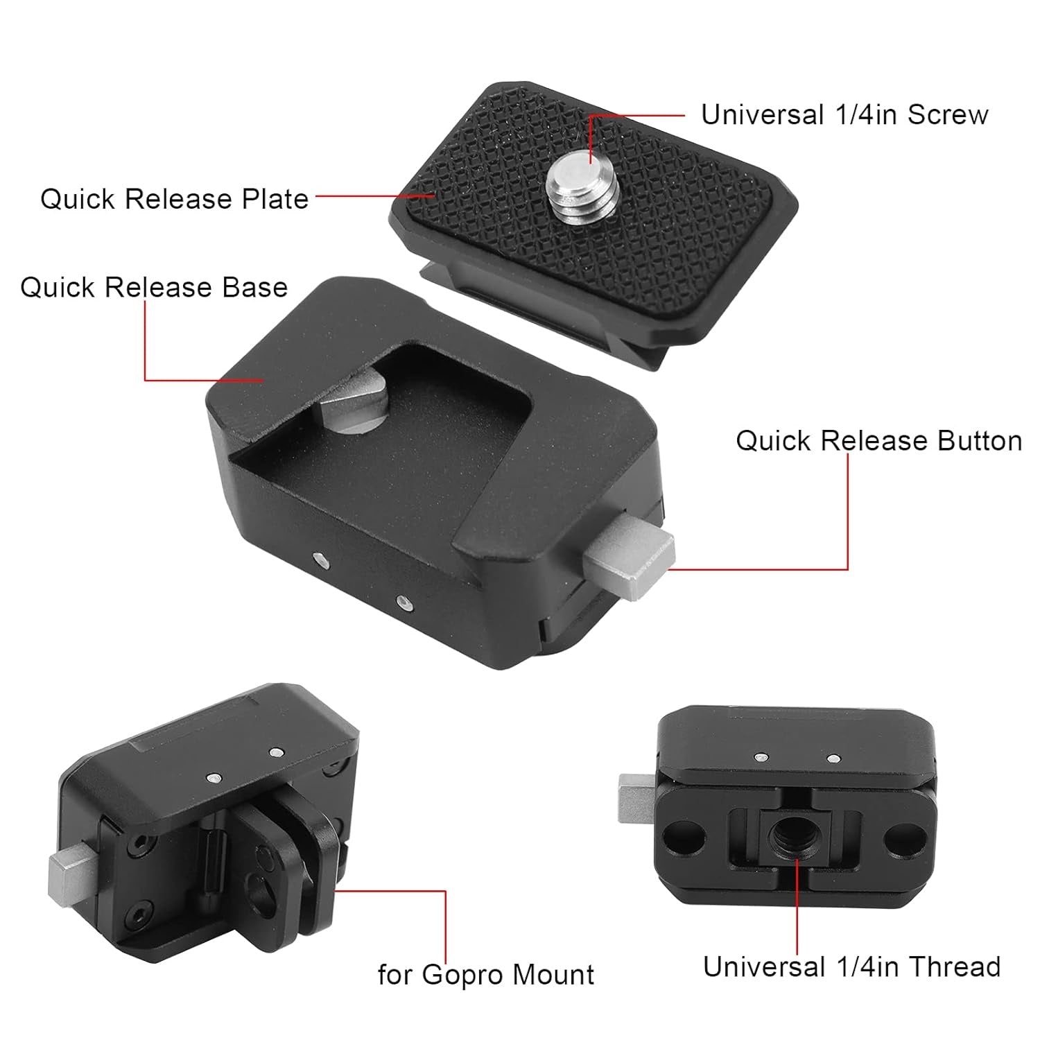VMIDirect Camera Quick Release Base Kit with Universal 1/4in Thread and Quick Release Plate
