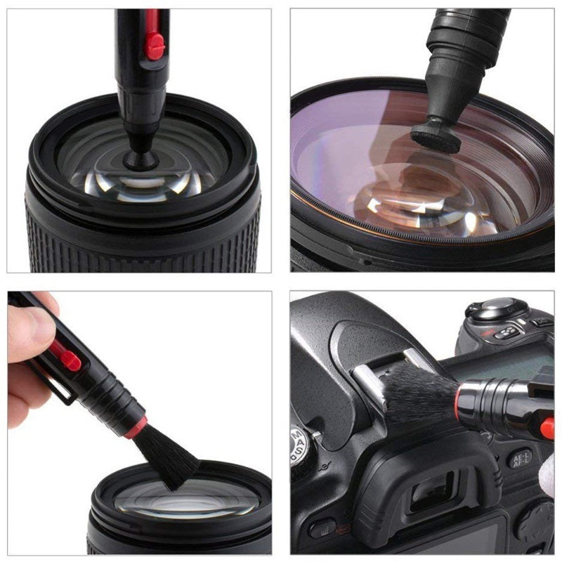 Canon camera cleaning kit with brush and microfiber cloth for lens maintenance