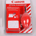 Canon camera cleaning kit including blower, brushes, and cleaning solution for optimal lens maintenance