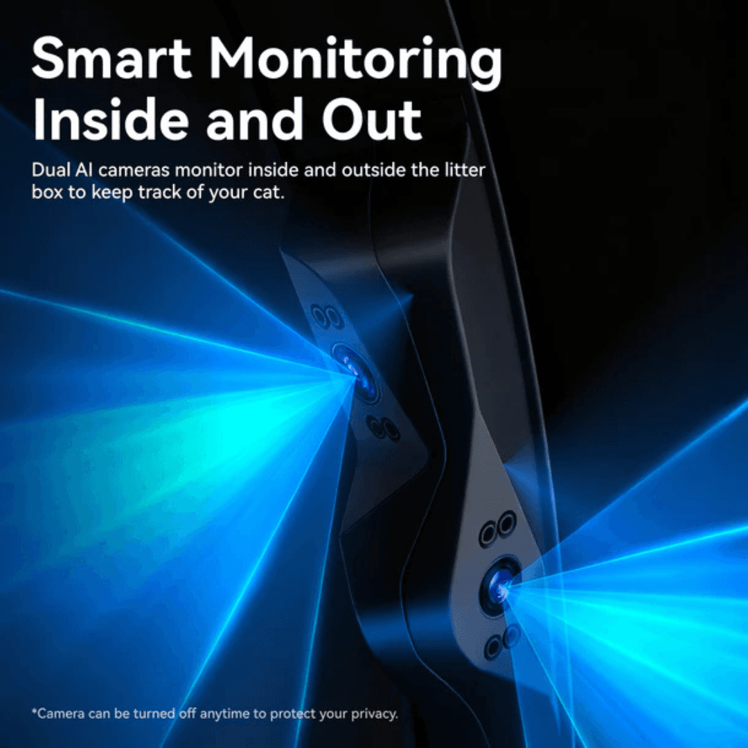 Automatic cat box litter with smart monitoring cameras inside and outside for enhanced tracking