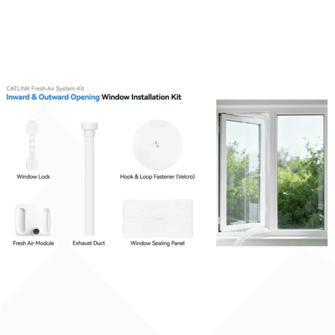 Automatic cat box litter window installation kit with exhaust duct and sealing panel