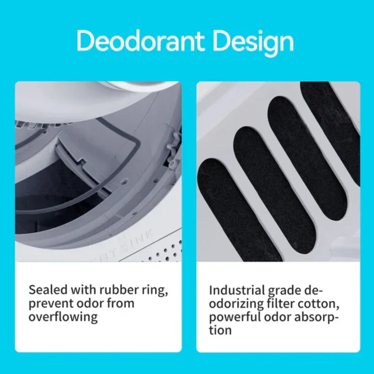 VMIDirect Cat Litter Box featuring sealed deodorant design with rubber ring and powerful odor absorption filter