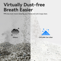 Cassava Mixed Cat Litter comparison showing virtually dust-free formula for cleaner air for cats and homes