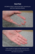 Dust test images showing VMIDirect Mars Premium cat litter demonstrating low dust and easy cleanup
