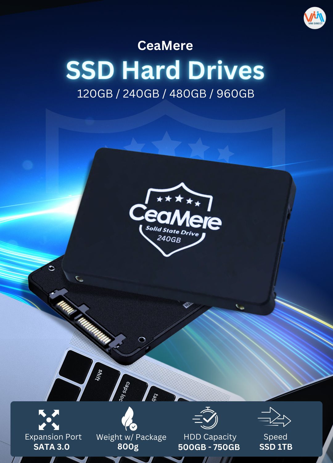 CeaMere Internal SATA SSD Hard Drive 240GB with Fast Speed and Reliable Performance