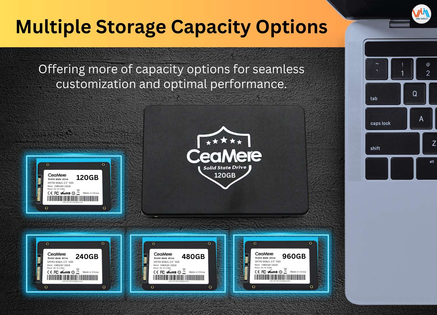 VMIDirect Internal SATA Solid State Drives in various storage capacities for enhanced performance