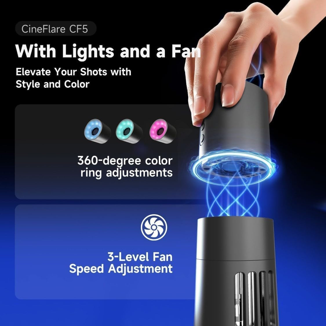 Colbor CF5 portable fog machine with adjustable color rings and three-level fan for creative photography