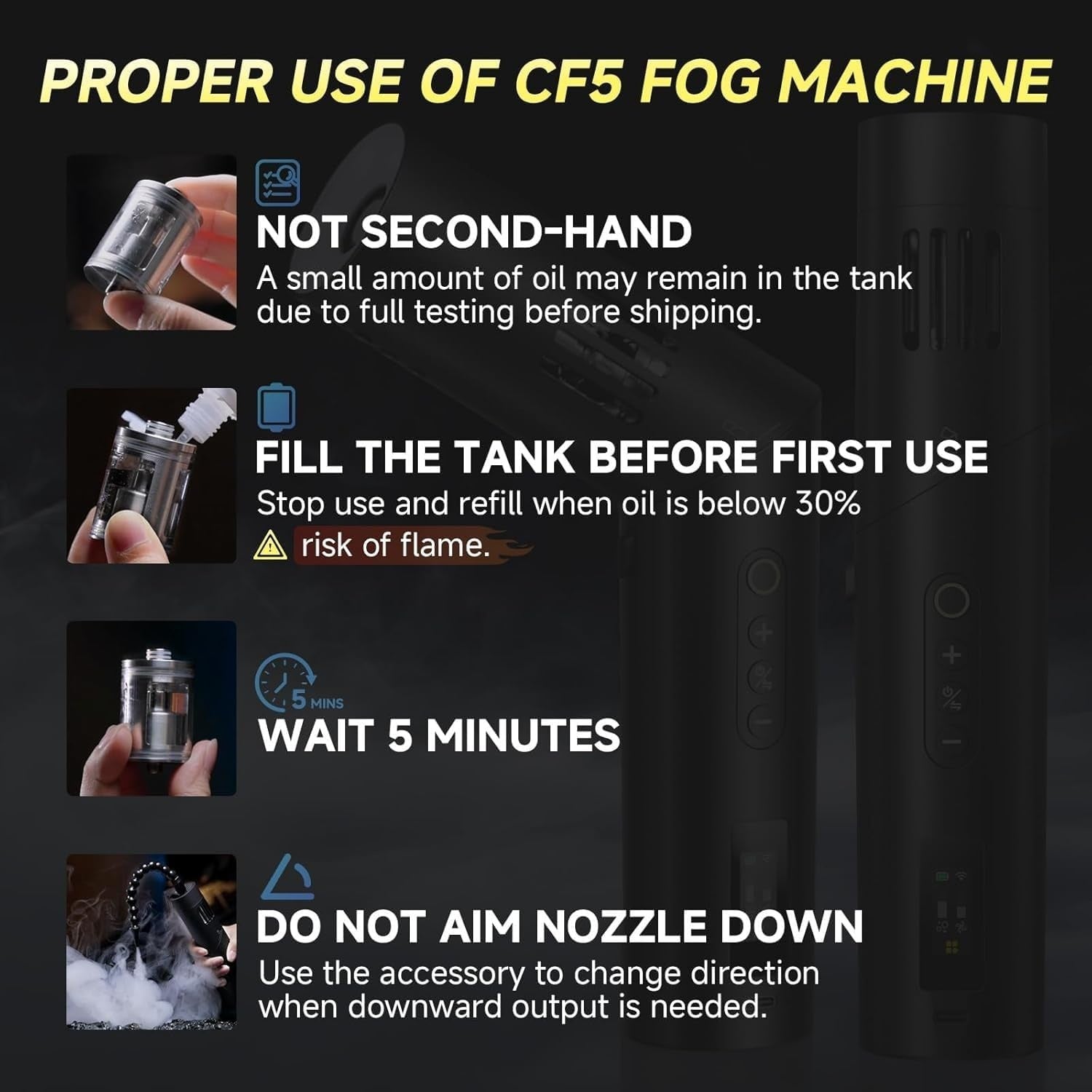 Instructions for proper use of Colbor CF5 portable fog machine for safe operation