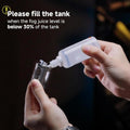 Filling the tank with fog machine liquid for COLBOR CF5 showing clear instructions for use