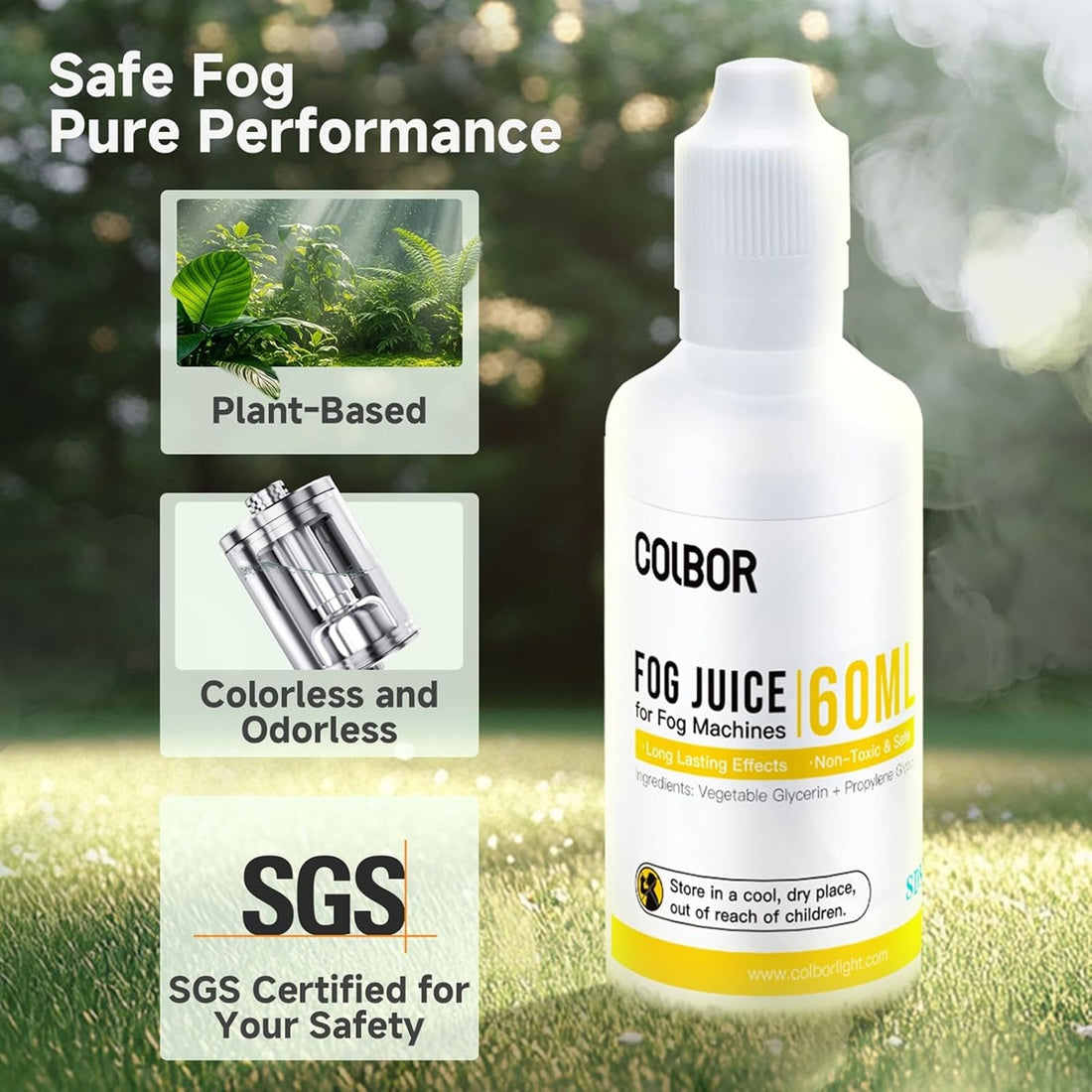 COLBOR fog machine liquid for COLBOR CF5 in 60ML bottle for creating long-lasting fog effects