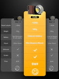 Comparison chart of portable LED video light 100W features vs competitors, showcasing lower sound volume and weight
