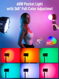 COLBOR W60 portable LED light demonstrating full color adjustment with vibrant lighting options