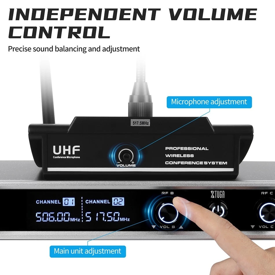 Professional wireless conference microphone with independent volume control for clear sound adjustment