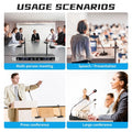 Various scenarios using a conference microphone for meetings, presentations, and press conferences