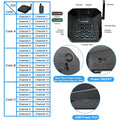 Daytech CI05 WT22 Walkie Talkie Intercom Set showing channel codes, device buttons, power switch, wall mount hole, and USB power port