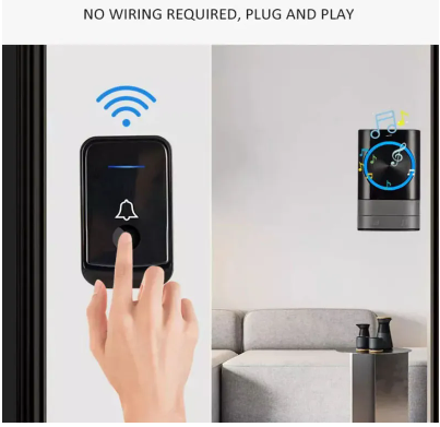 DAYTECH DB27 Doorbell for home showing no wiring required and wireless plug and play design