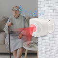 Daytech HW03 Motion Sensor Alert Device mounted on wall detecting elderly person with walking cane indoors