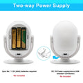 Daytech HW06 Motion Sensor Alert Device showing two-way power supply with battery and USB options