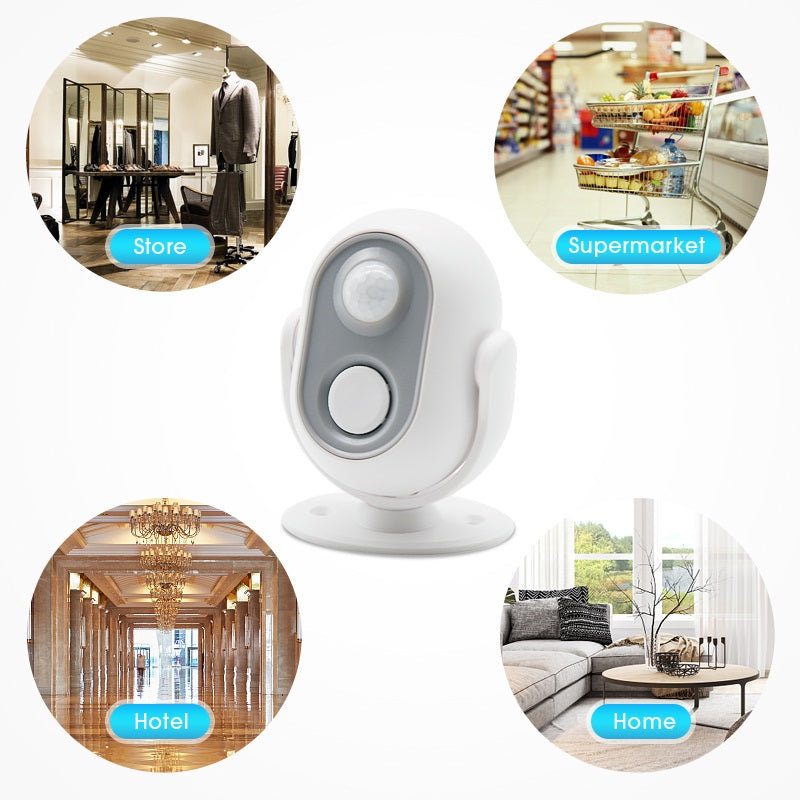 Daytech HW06 Motion Sensor Alert Device shown for store supermarket hotel and home use