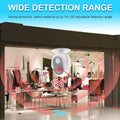 Daytech HW06 Motion Sensor Alert Device showing wide detection range with 7 meter distance and 120 degree angle