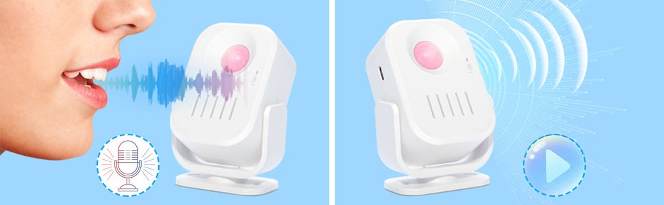 DAYTECH HW09 doorbell motion detector capturing sound and motion signals on blue background