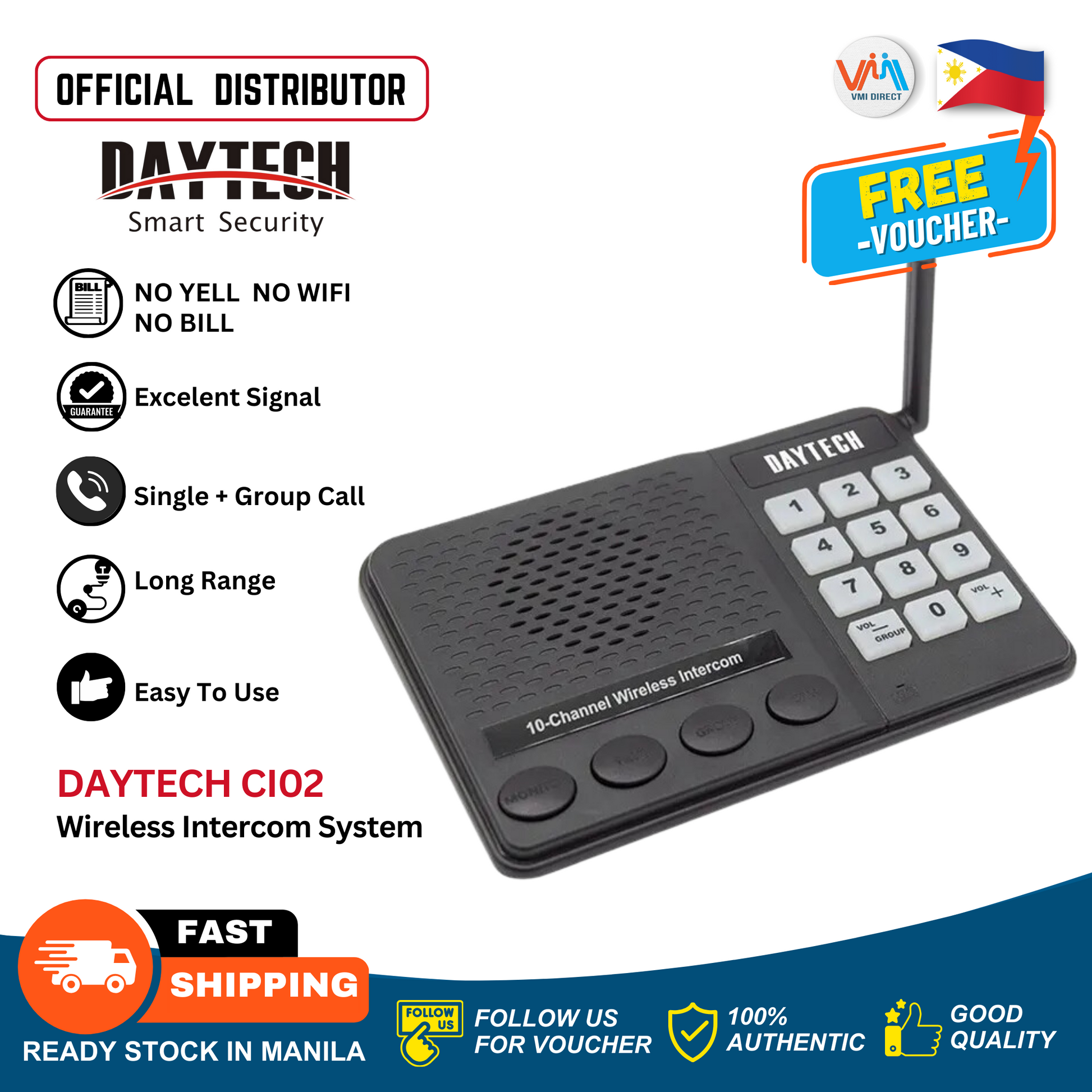 Multi Channel Intercom with Speaker wireless system with keypad and antenna for long-range communication