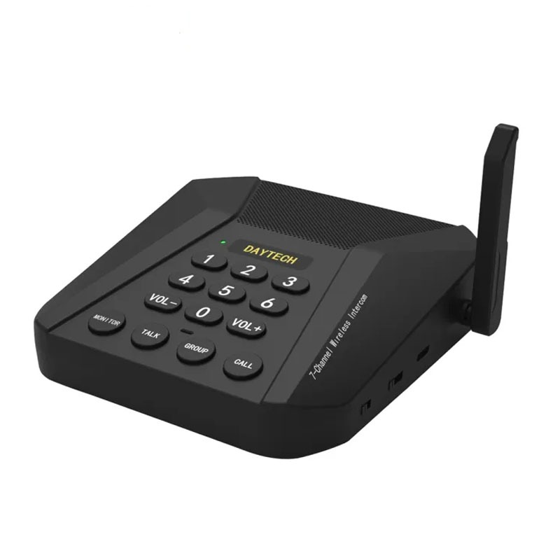 Multi channel intercom with speaker featuring numeric keypad and wireless antenna