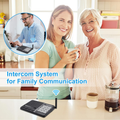 Multi channel intercom with speaker used for family communication in a kitchen setting