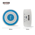 Rechargeable Siren for Office and Shop with circular blue and white design and control buttons