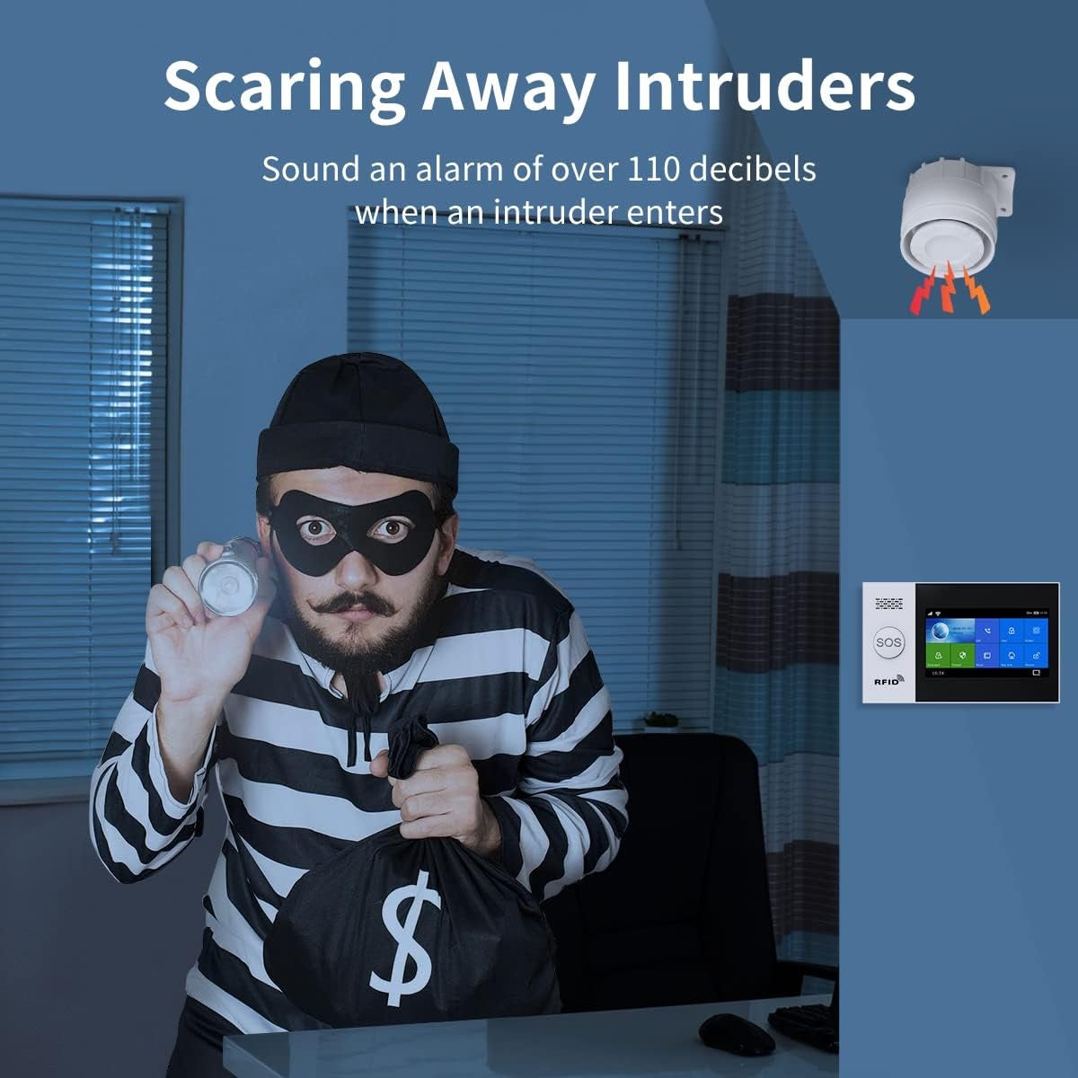DAYTECH TA04 Alarm System scaring away intruders with loud 110 decibel alarm sound
