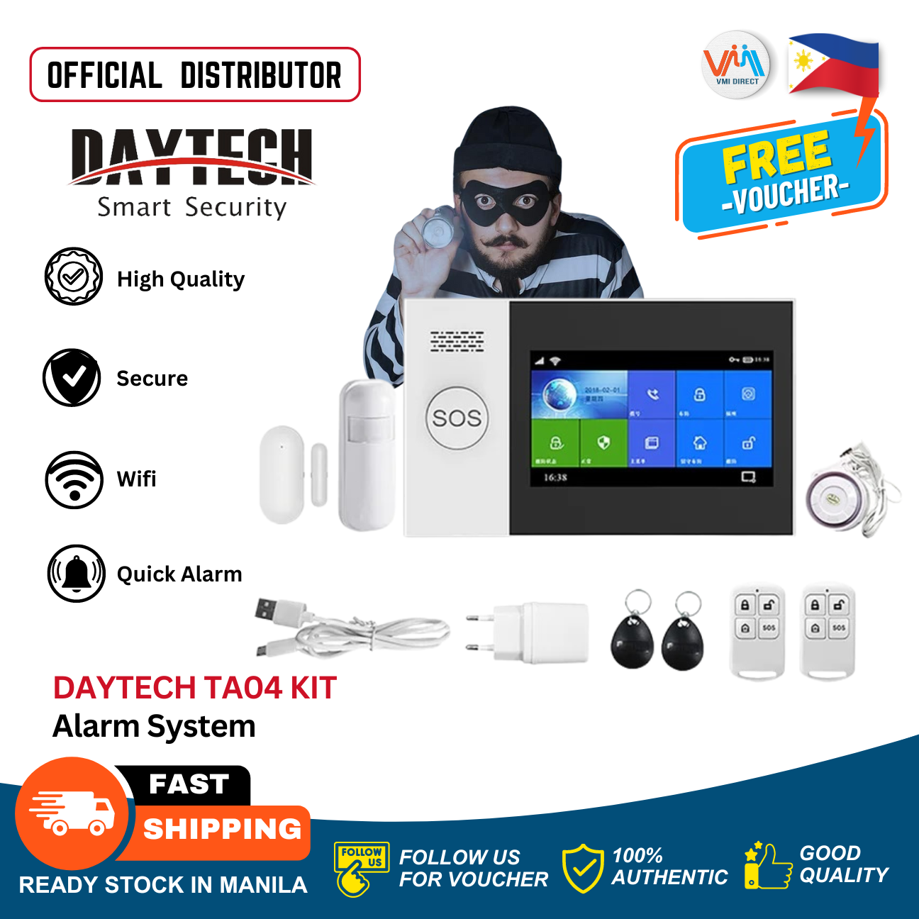 DAYTECH TA04 Alarm System home security kit with touchscreen panel sensors remotes and siren