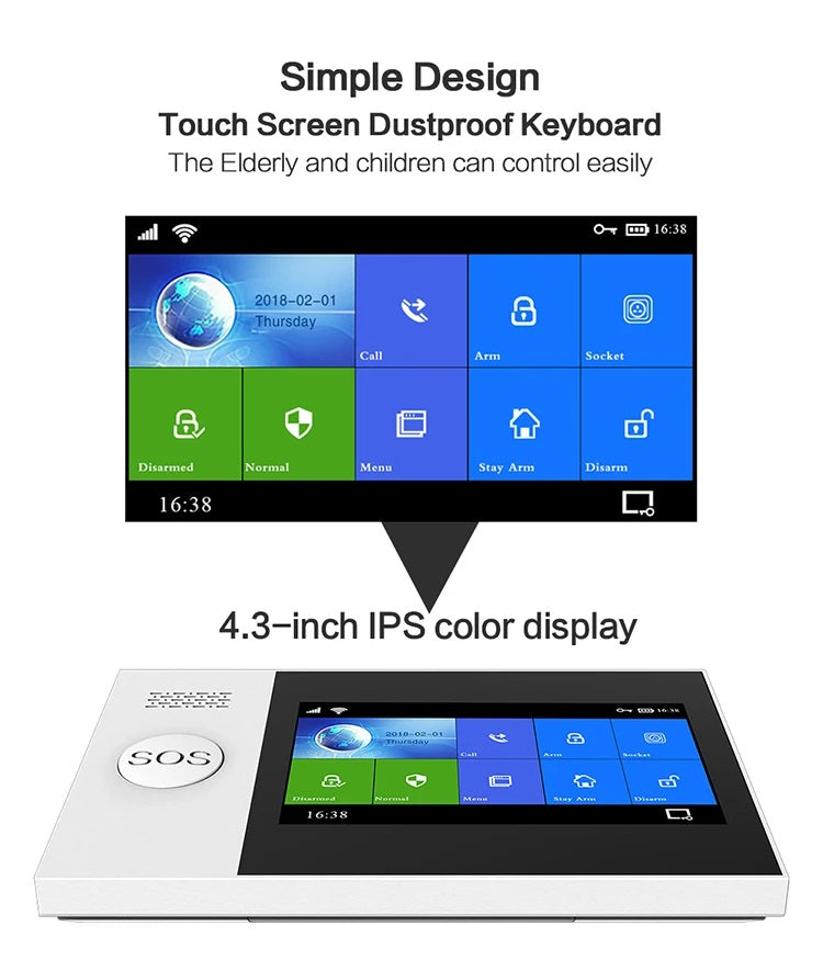 DAYTECH TA04 Alarm System with 4.3-inch IPS color display and touch screen dustproof keyboard