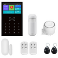 DAYTECH TA06 Home Security Kit with control panel, motion sensor, siren, door sensor, remotes, and key fobs