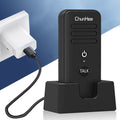 ChunHee black intercom device charging in dock with waterproof two way communication doorbell feature
