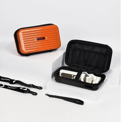 Hohem GC1 Hard Case Luggage Inspired Carrying Pouch with Strap Mini Trunk (Black/Orange) Gimbal hard case, Pouch for gimbal, Case bag for gimbal, Hard pouch for gimbal, Camera bags, Gimbal accessories