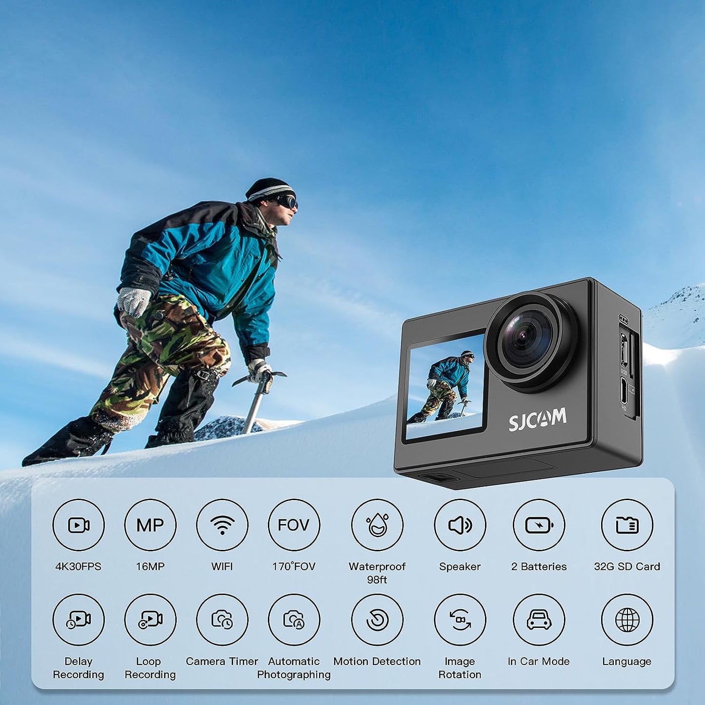 SJCAM SJ4000 Air  Action Camera Vlogging Wireless 4K Full HD DV 2.0 Inch Screen WIFI Sport HDMI Output 135 degree Wide Angle Lens Air Black/Silver Moto vlogging Outdoor Car Motor Bike Sports Webcam Action Camera Mini camera Cam corde with Waterproof case