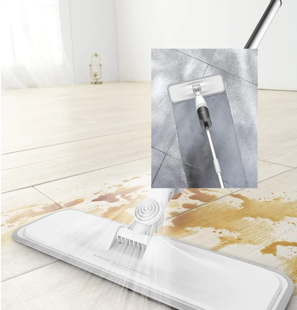 VMIDirect Water Spray Mop spraying solution for effective floor cleaning on hardwood surfaces