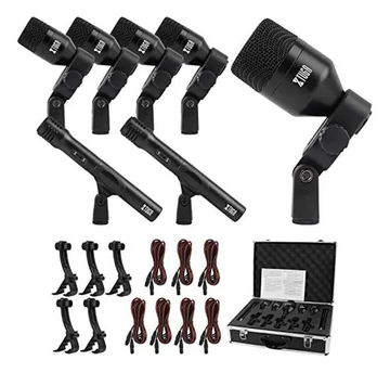 XTUGA DI7 7-Piece Wired Dynamic Drum Mic Kit Whole Metal Kick Bass, Tom/Snare &amp; Cymbals Microphone-