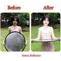 Before and after photos using the 60cm Diffuser Light Reflector for enhanced lighting effects