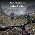 VMIDirect action camera showcasing 4K 120fps UHD video quality while mountain biking
