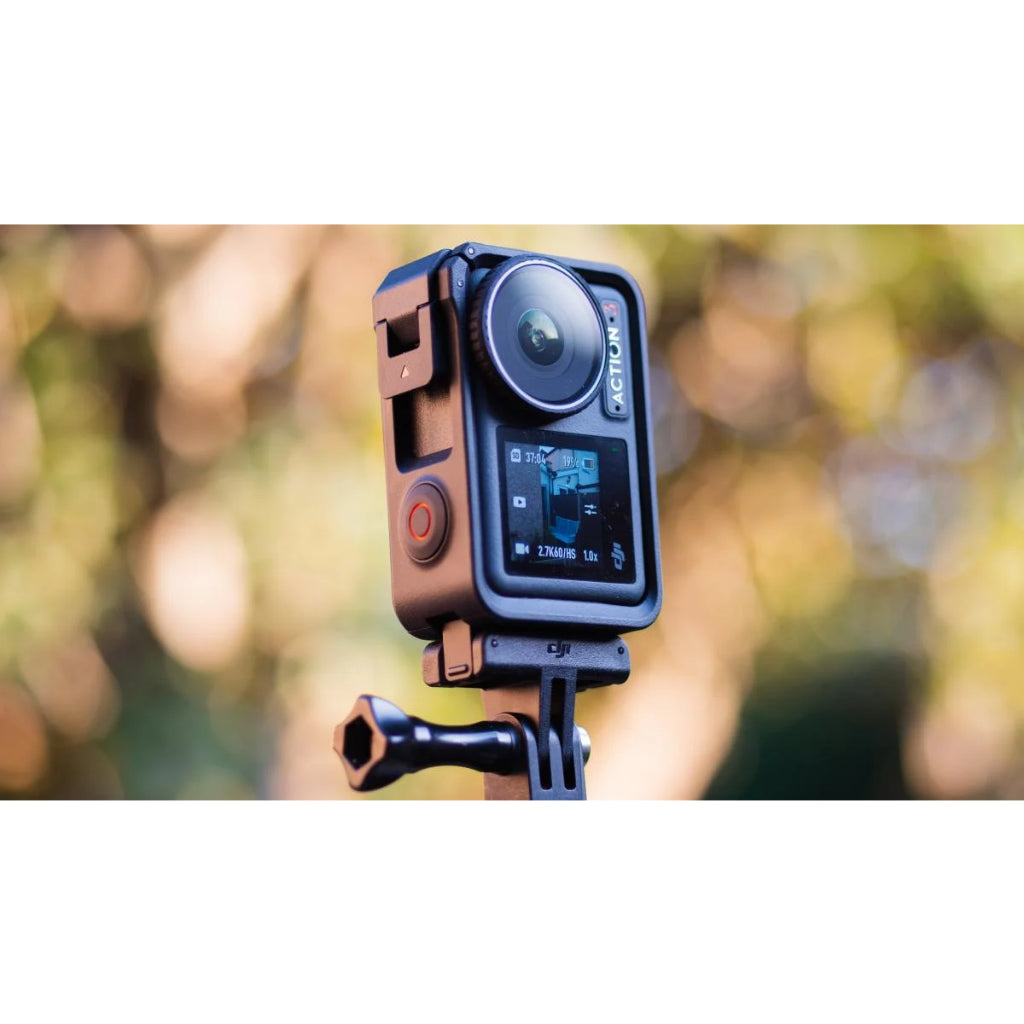 VMIDirect Action Camera mounted on a tripod, showcasing its display and durable design