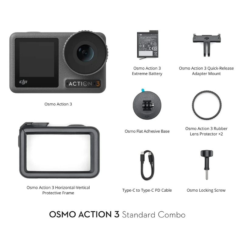 VMIDirect Osmo Action 3 Standard Combo including action camera, battery, and various accessories