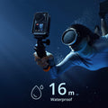VMIDirect action camera being used underwater, rated for 16 meters of waterproof performance