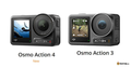 Osmo Action 4 and Action 3 action cameras displaying their screens and features