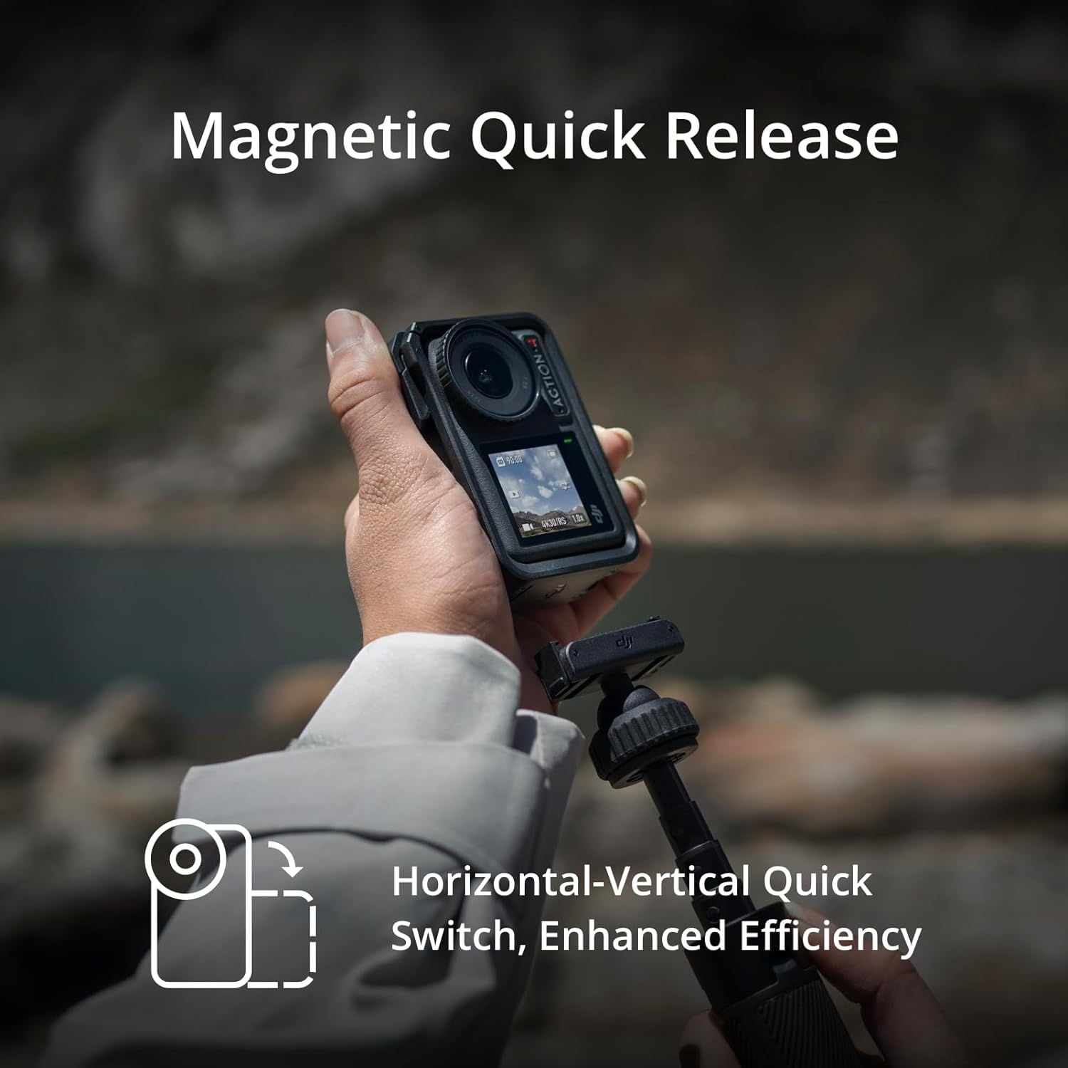 VMIDirect action camera with magnetic quick release and horizontal-vertical switch for enhanced efficiency