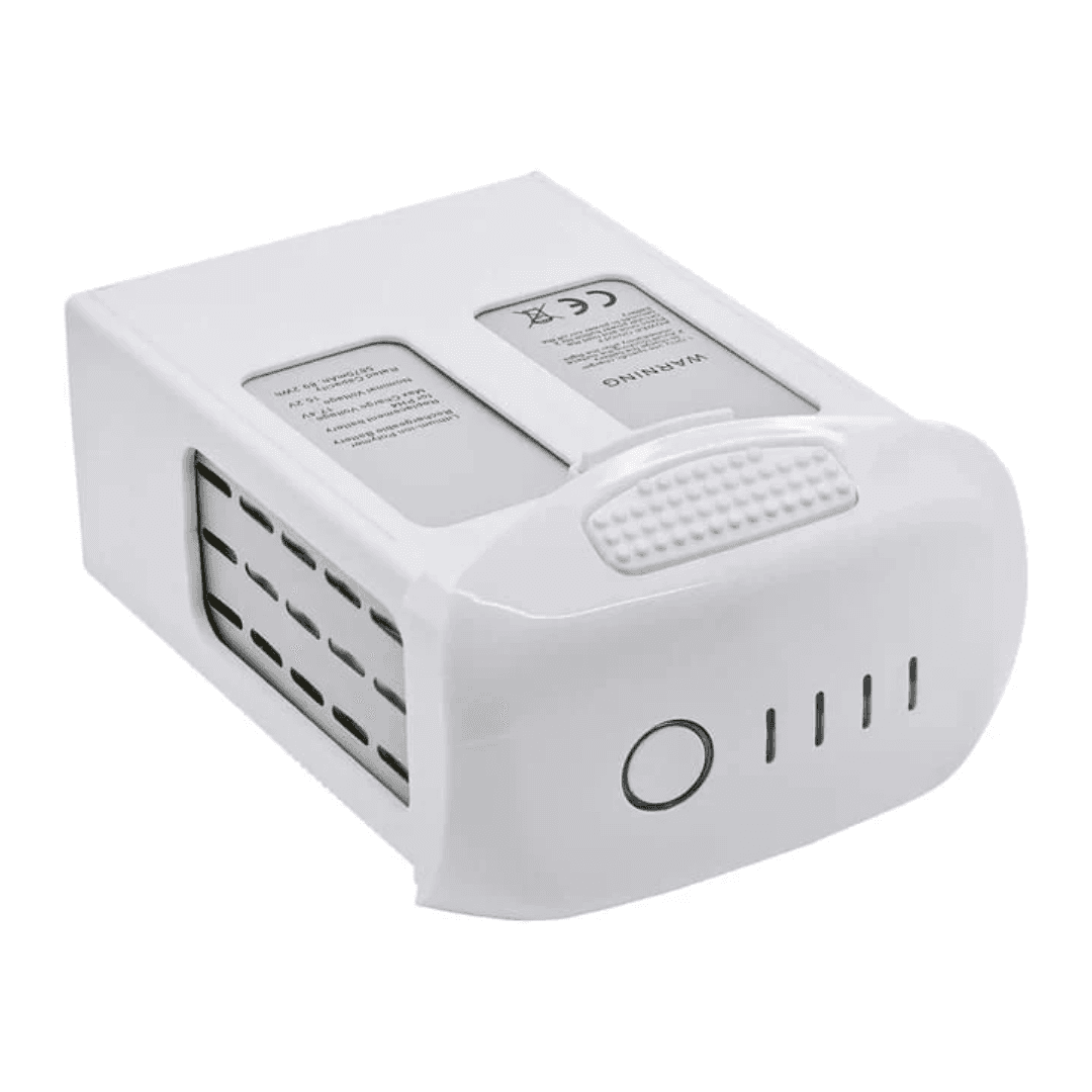 Flight Battery for Drones in white with indicator light and safety information labels