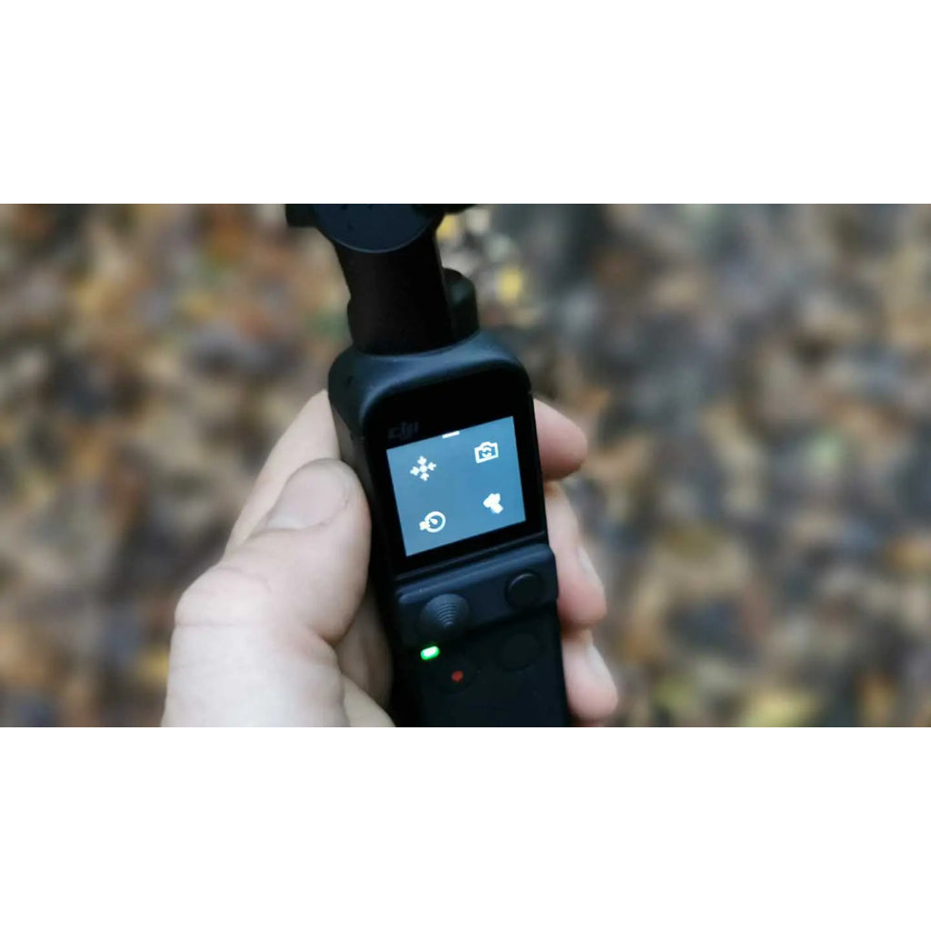 Close-up of VMIDirect handheld AI Gimbal Camera with user interface displayed on the screen