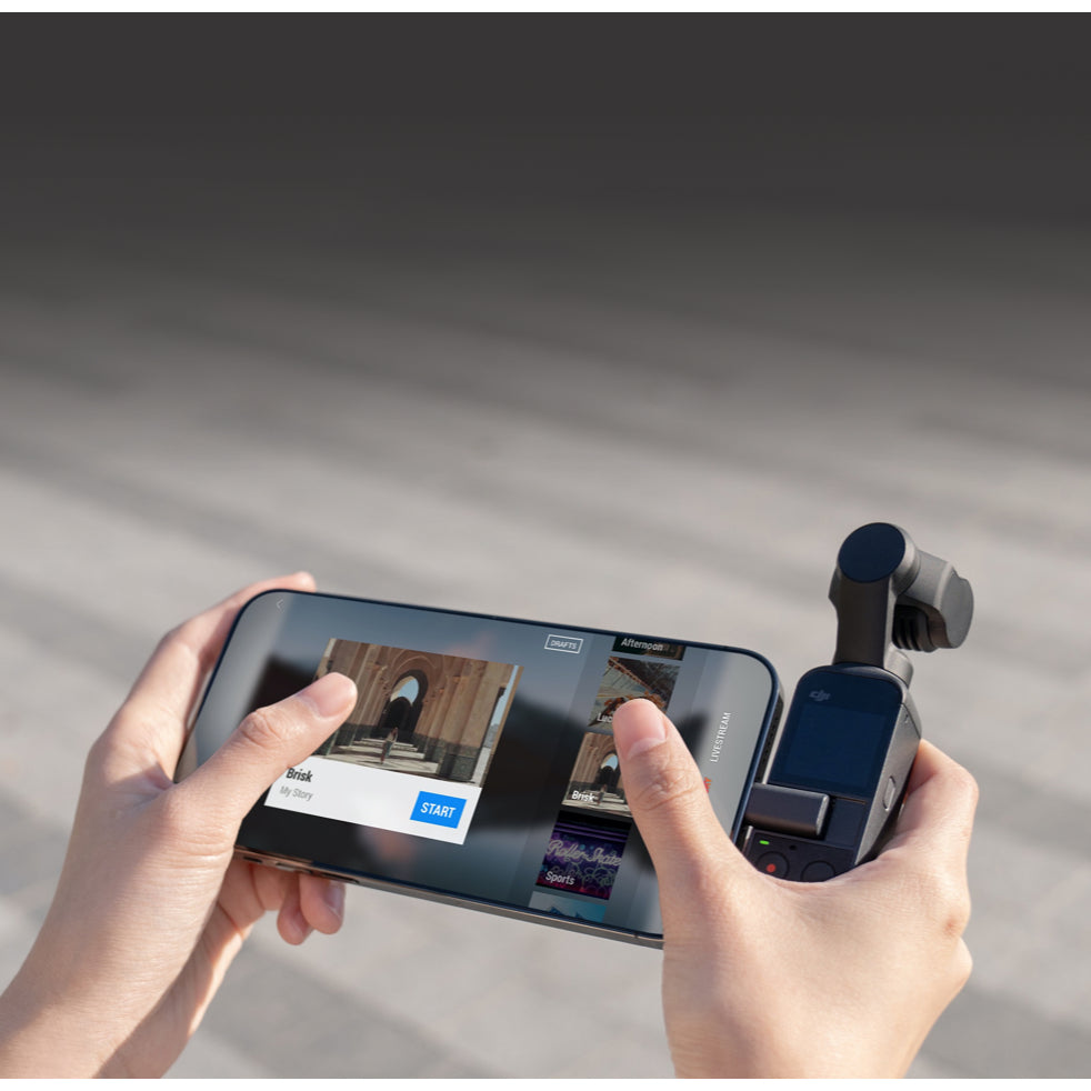 VMIDirect handheld AI Gimbal Camera in use, showcasing video recording on a smartphone screen