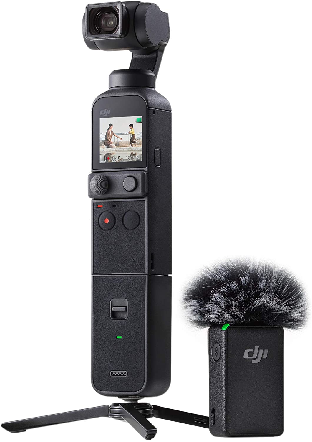 VMIDirect handheld AI Gimbal Camera with compact design and external microphone for high-quality video recording